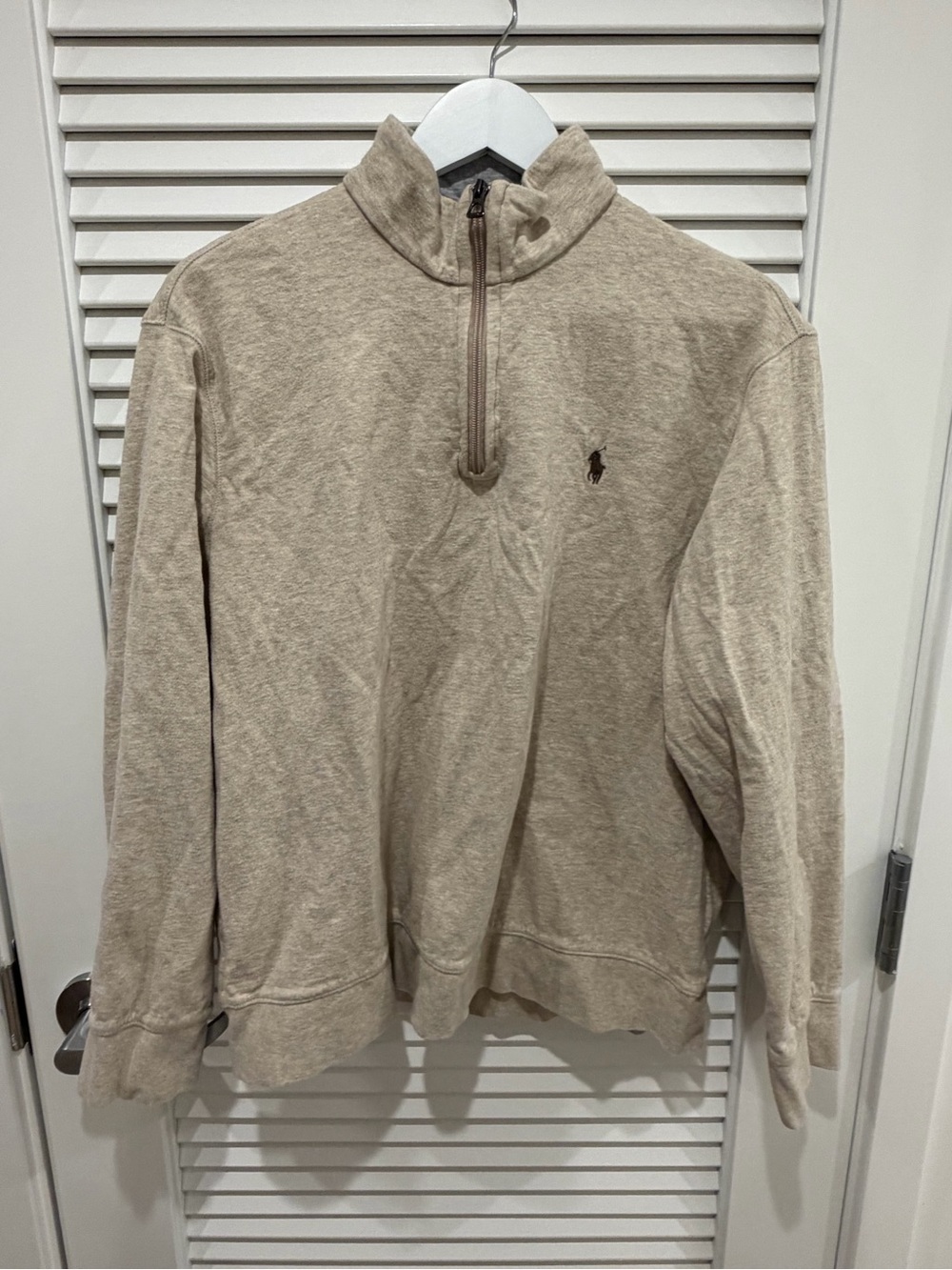 Polo Ralph Lauren Quarter Zip Pullover Beige Gray Shrunk